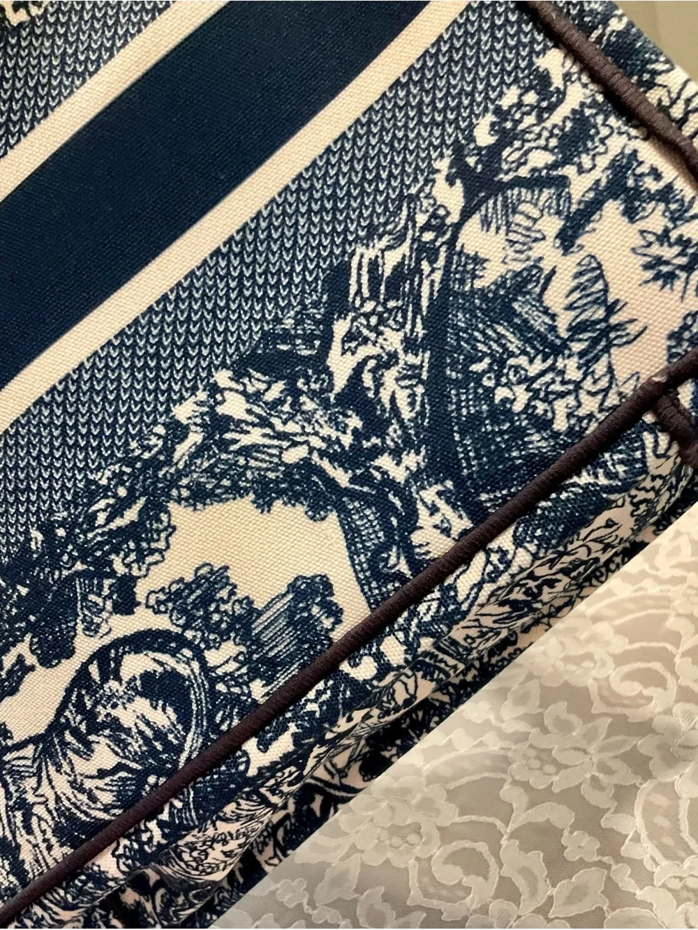 Dior letters  Toile Canvas Tote in Navy and Ivory medium size .
